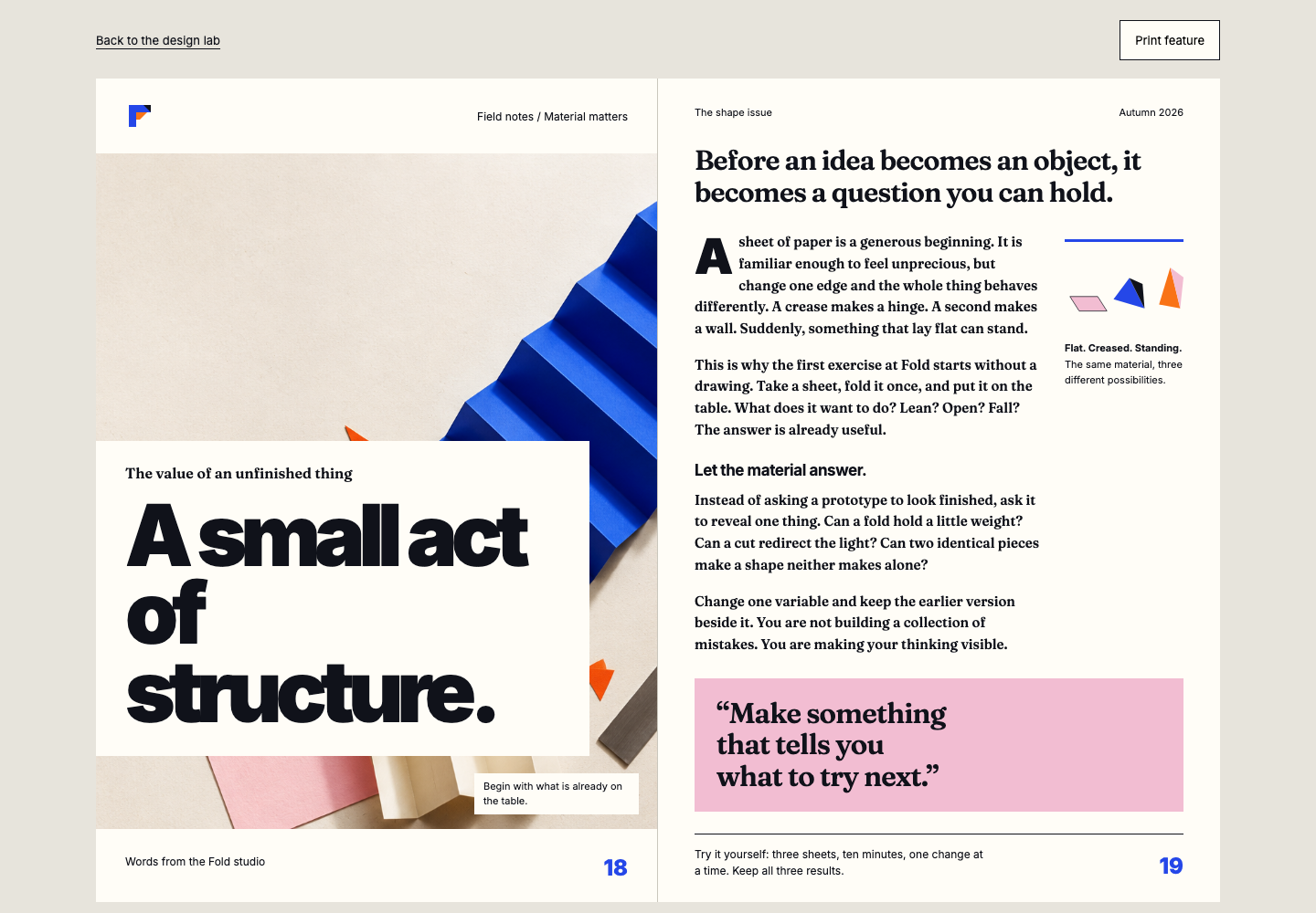 Rendered magazine spread from the Fold collection