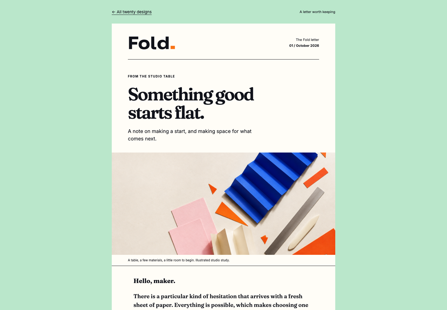 Rendered newsletter from the Fold collection