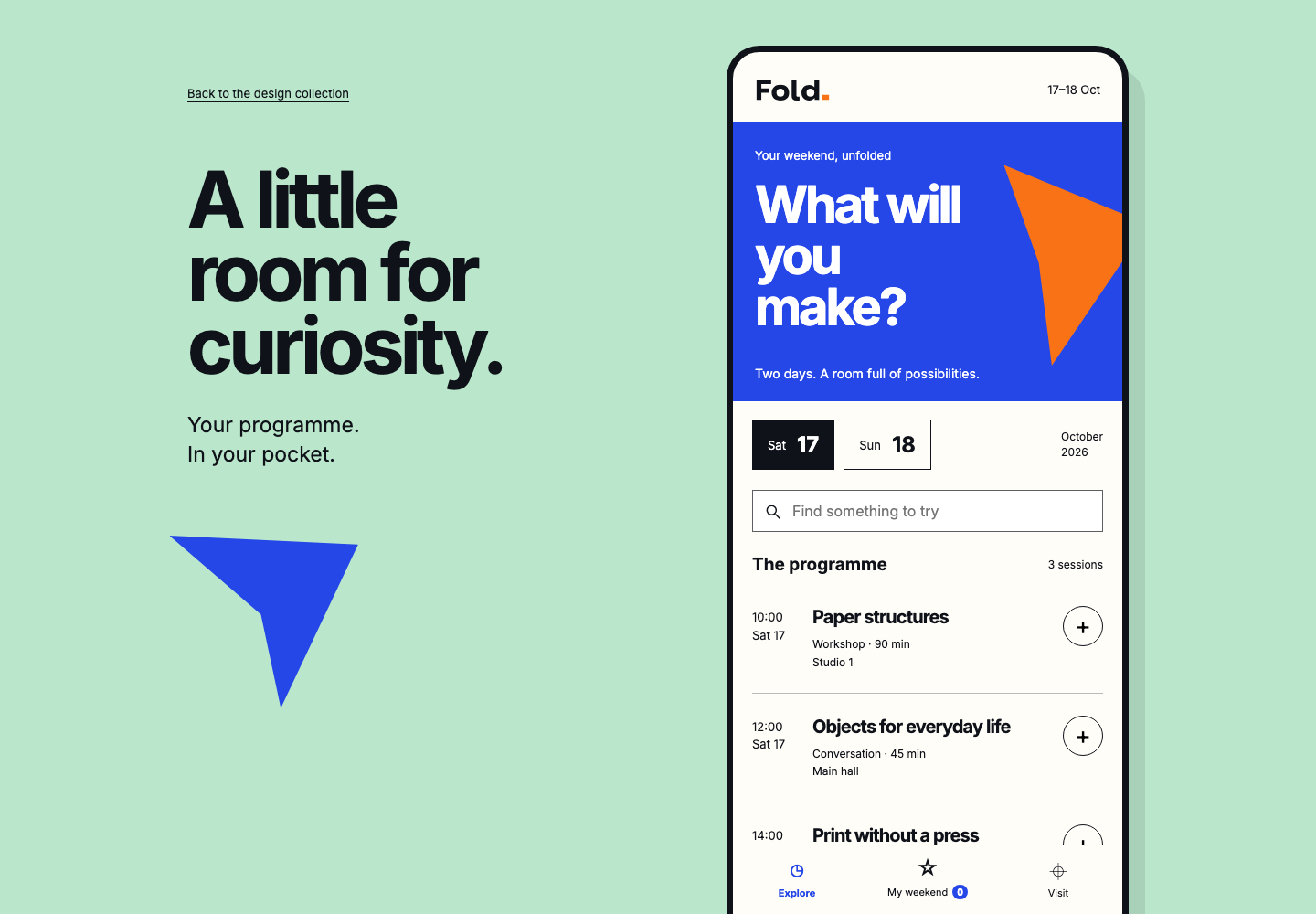 Rendered mobile discovery app from the Fold collection