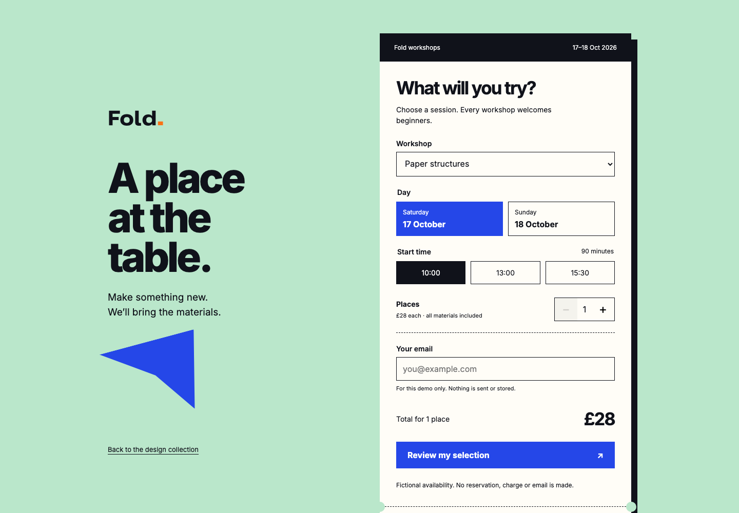 Rendered booking widget from the Fold collection