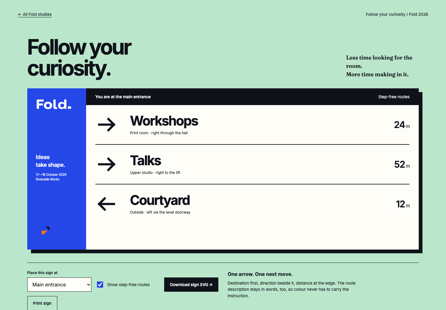 Rendered wayfinding system from the Fold collection