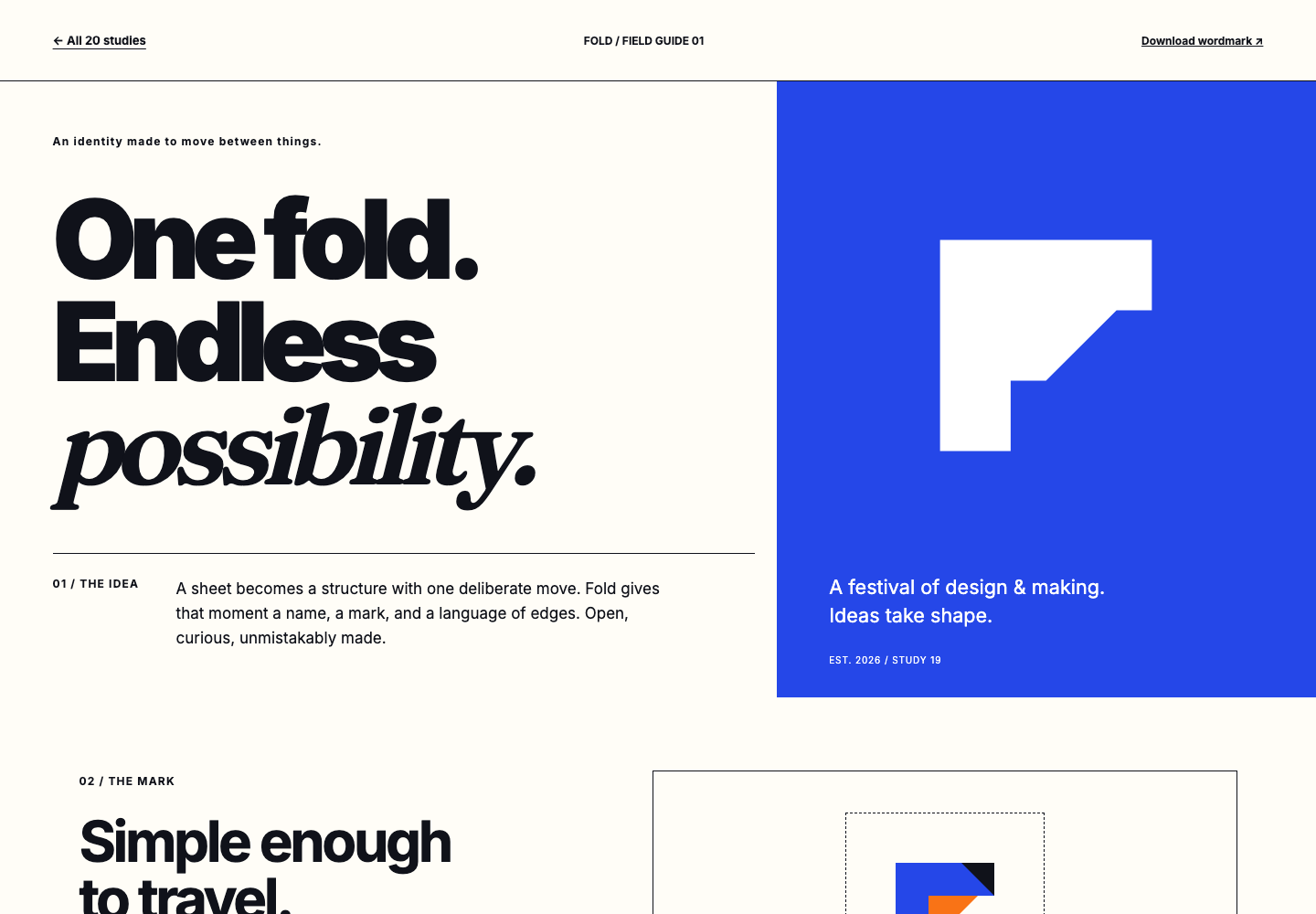 Rendered brand identity guide from the Fold collection