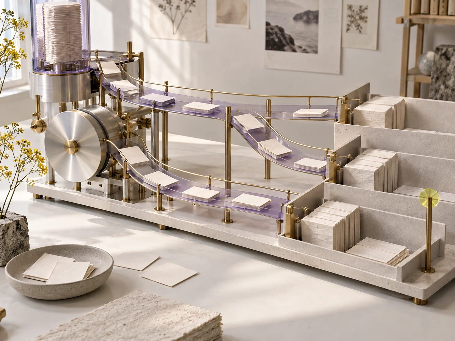 Paper and metal modules representing a repeatable workflow.